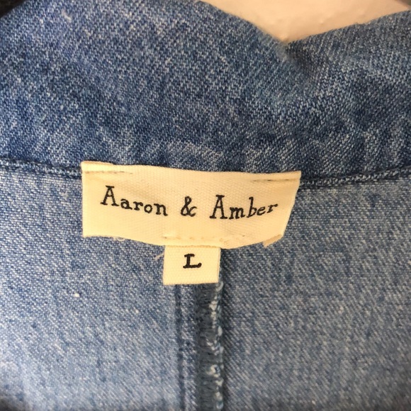 Aaron & Amber size large soft denim distressed frayed romper adjustable - Picture 3 of 6